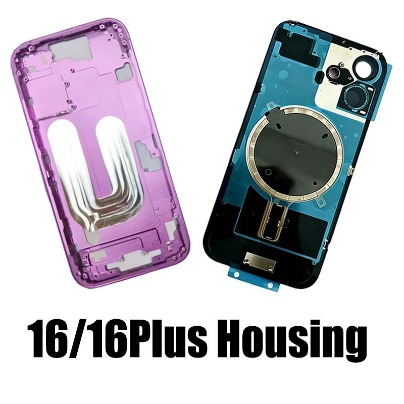 for Iphone 16 16Plus Back Housing Battery Cover+Middle Frame Chassis+With Side Buttons+Sim Tray,tools 16 Plus Back Cover Housing 16Plus-Black