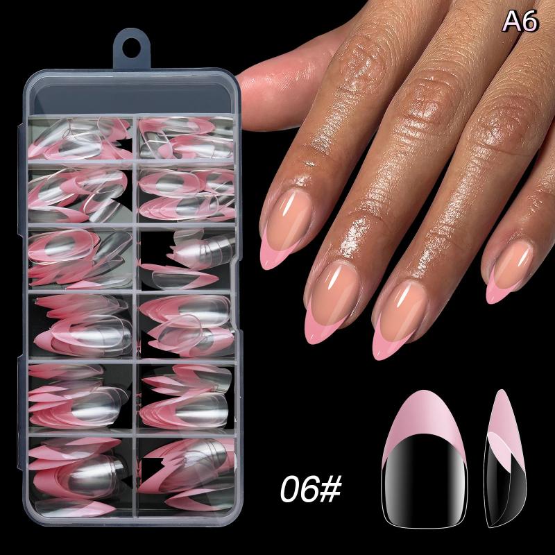 120Pcs French Press On Nails Full Cover Almond False Nail Tips Removable Armor Mixed Size Diy Accessories Nail Salon