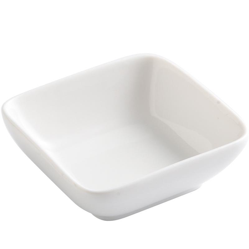 Pure White Square Ceramic Dipping Dish - Small Sauce Dish for BBQ, Hot Pot, Sauces, Flavoring & Seasoning