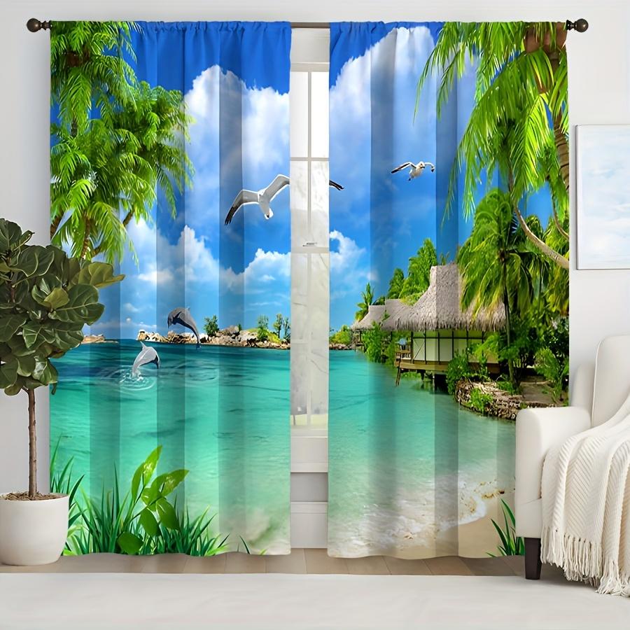 Set Of 2 Modern Tropical Beach Natural Seaside Scenery Curtains Bedroom Study Living Room Balcony Home Decoration Curtain Polyester Perfect For Area