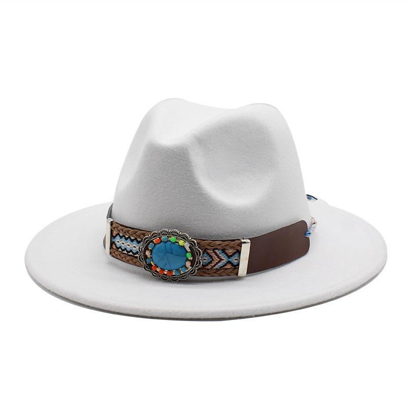 Ethnic Style Flat-Brimmed Big-Eave Hat Straight-Brimmed Jazz Hat Woolen Top Hat