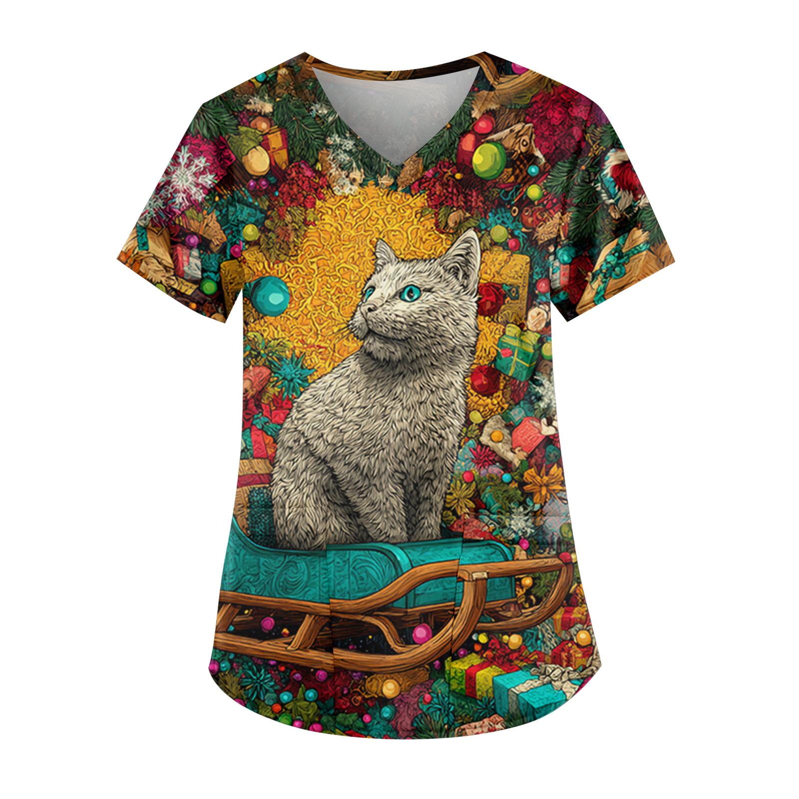 

Женская модная униформа для сиделки с V-образным вырезом, карманом и короткими рукавами с принтом рождественской елки XXXXXL жёлтый