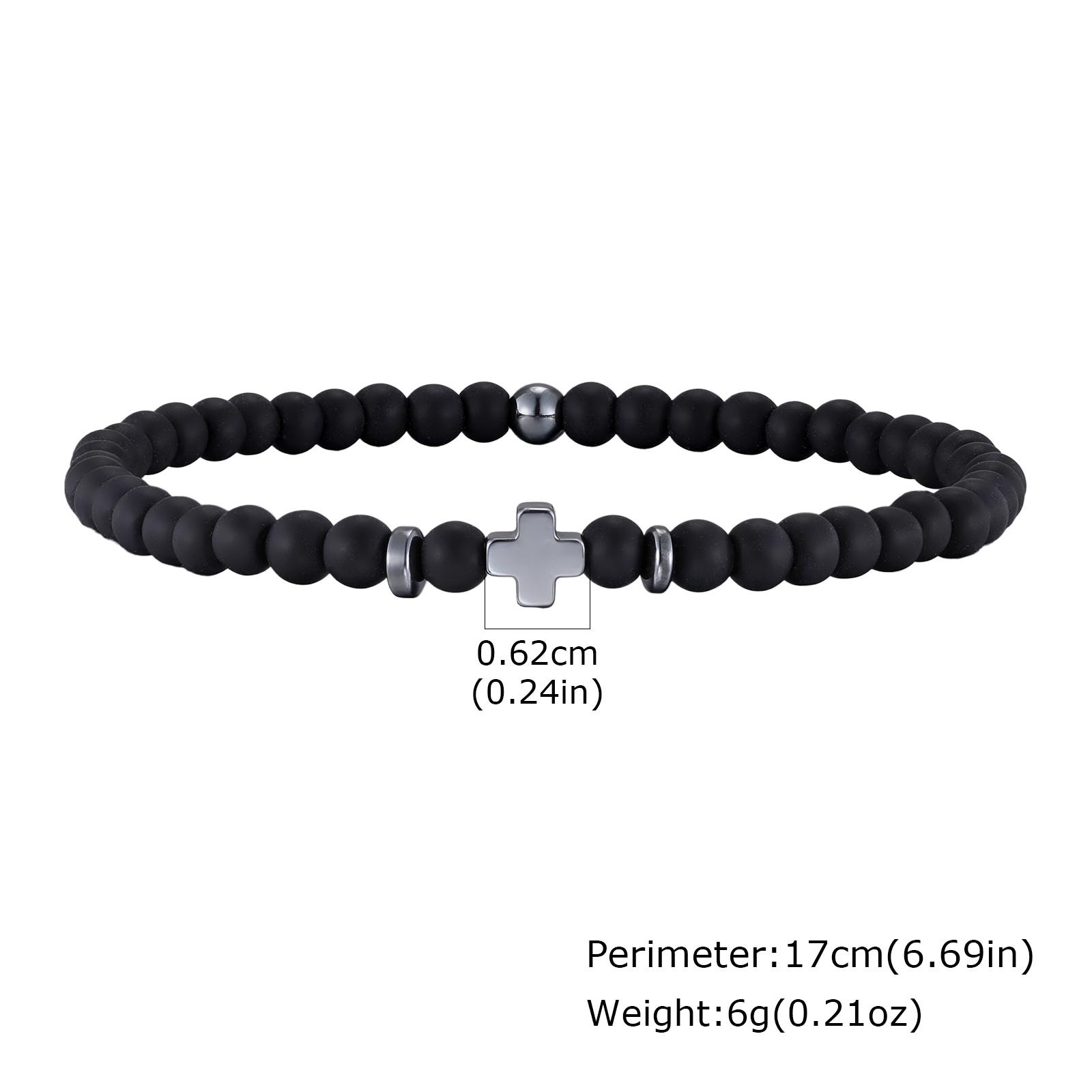 

Fashion Natural Stone Hematite Cross Bracelets for Men, Natural Agate Red Turquoise Beads Bracelet, Christian Religious Jewelry чёрный
