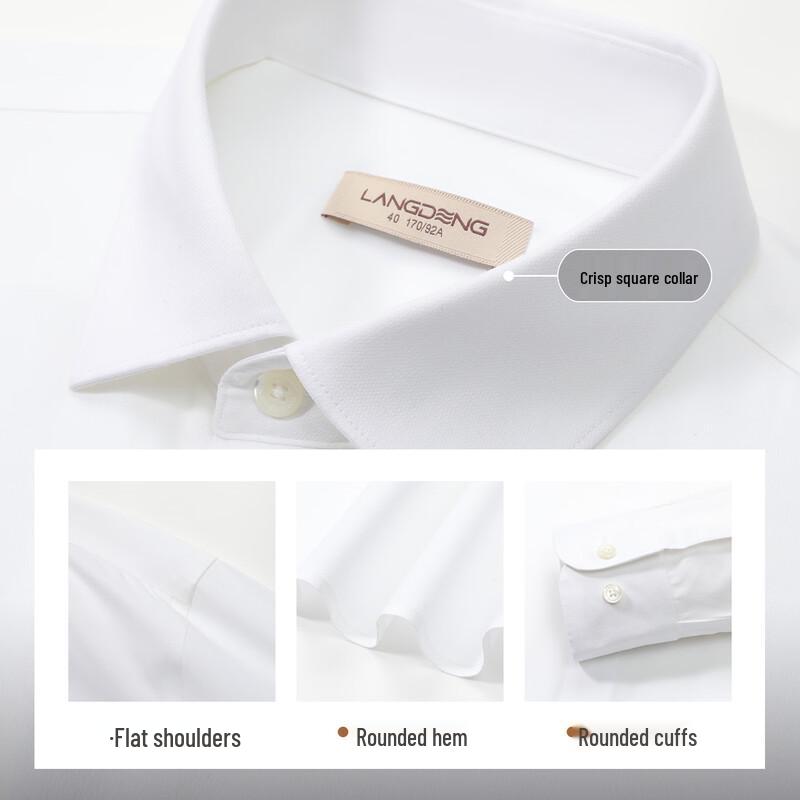 Langdeng Men's Cupro-Blend Anti-Wrinkle Stretch Long-Sleeve Business Shirt
