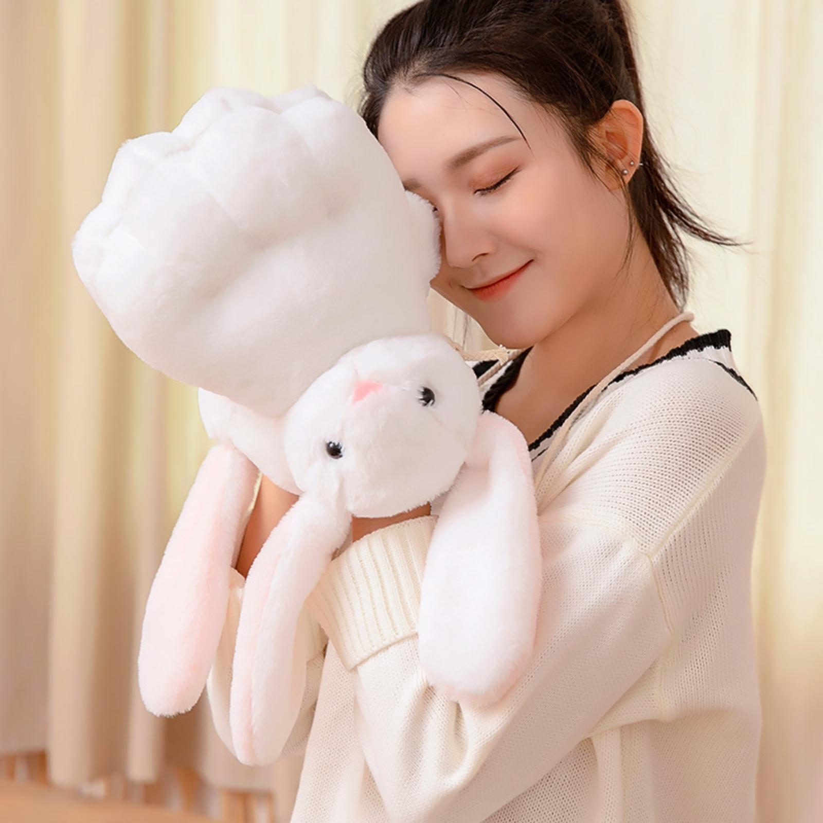 

Plush Cartoon Animal Gloves For Men Thickened Warm Full-Finger Gloves Cute Neck-Hanging Gloves For Women One Size білий