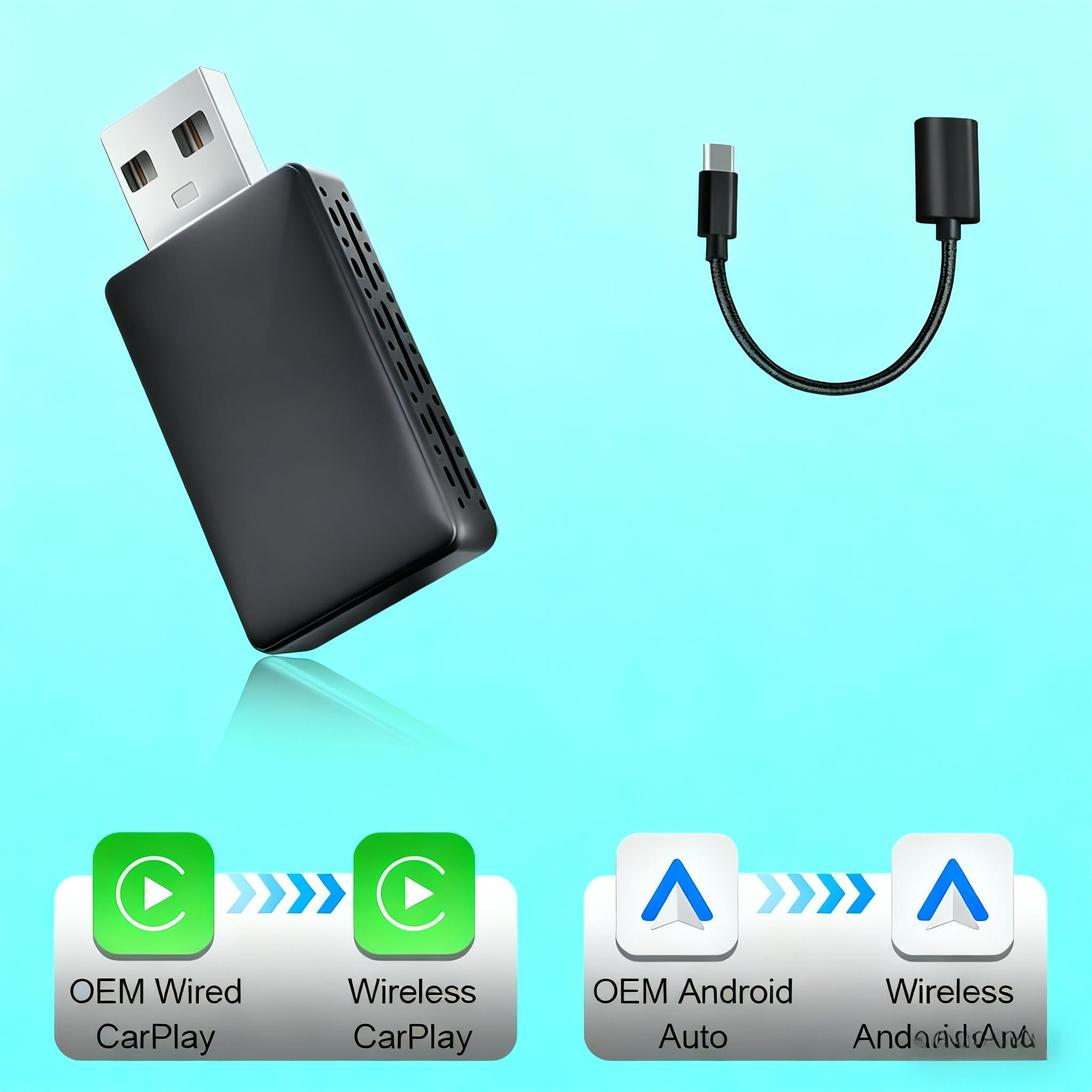 

2-in-1 New Wireless CarPlay Adapter Wired to Wireless Dongle for Apple & Android Auto Plug and Play Universal Car Accessory чорний