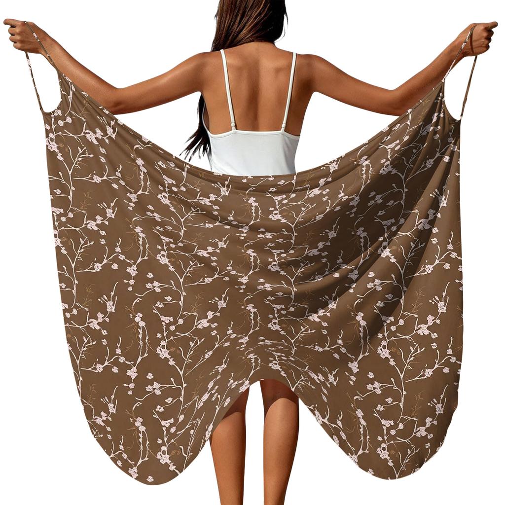 Damen Strand-Überwurfkleid mit Blumenprint, schulterfreies Wickel-Strandkleid, leichte Sommer-Sarong-Badebekleidungs-Abdeckung