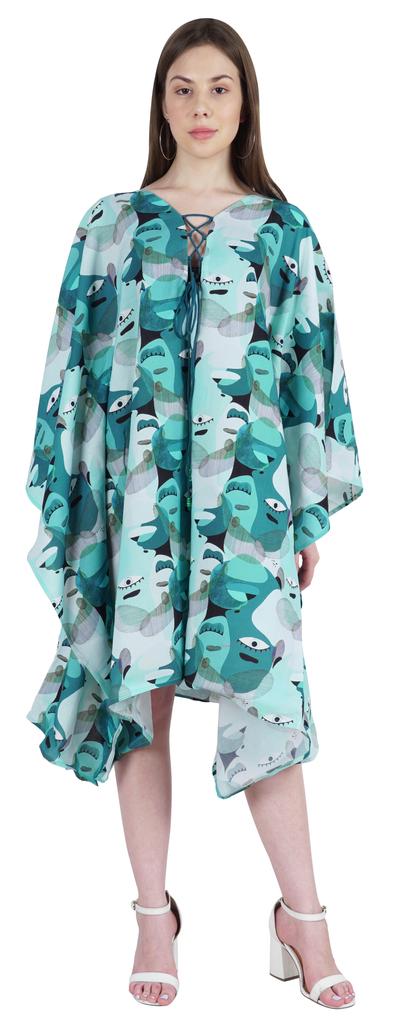 Moomaya Printed Short Turkish Kaftan For Women's Sexy Kaftan Evening Gown Beachwear