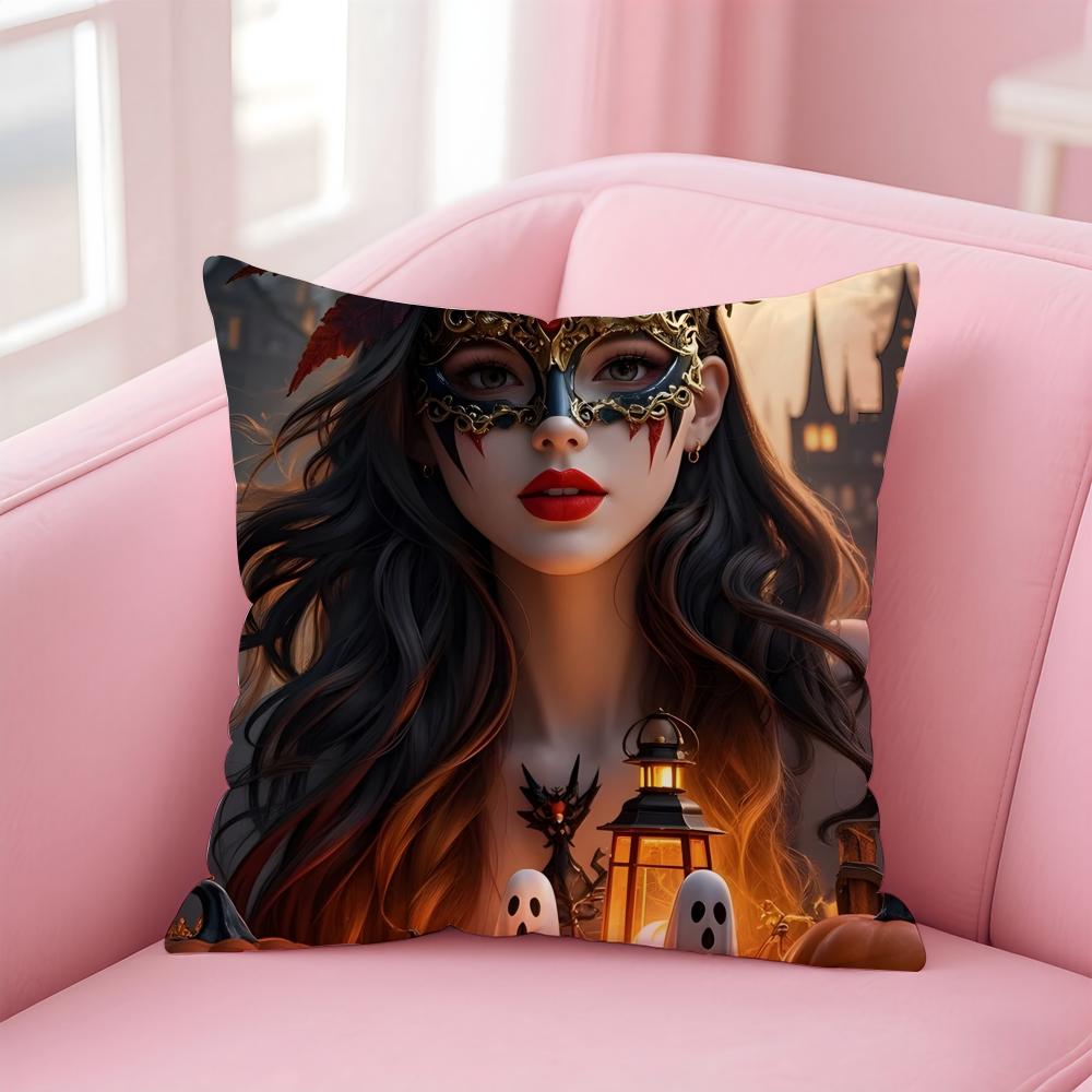 Halloween Cushion Cover Pillowcase Short Plush Invisible Zipper Room Sofa Cushion Cover