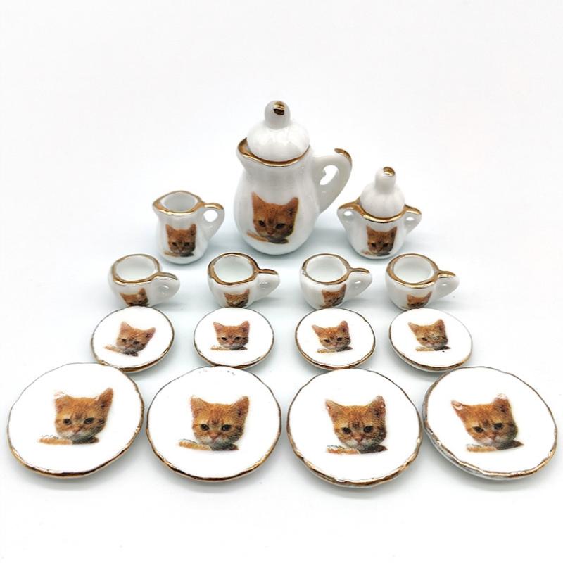 15Pcs Desk Top Mini Doll House Accessories Ceramic 7 Styles China Tea Cup Pocket Tea Set For Dollhouse Decor Kids Pretend Play