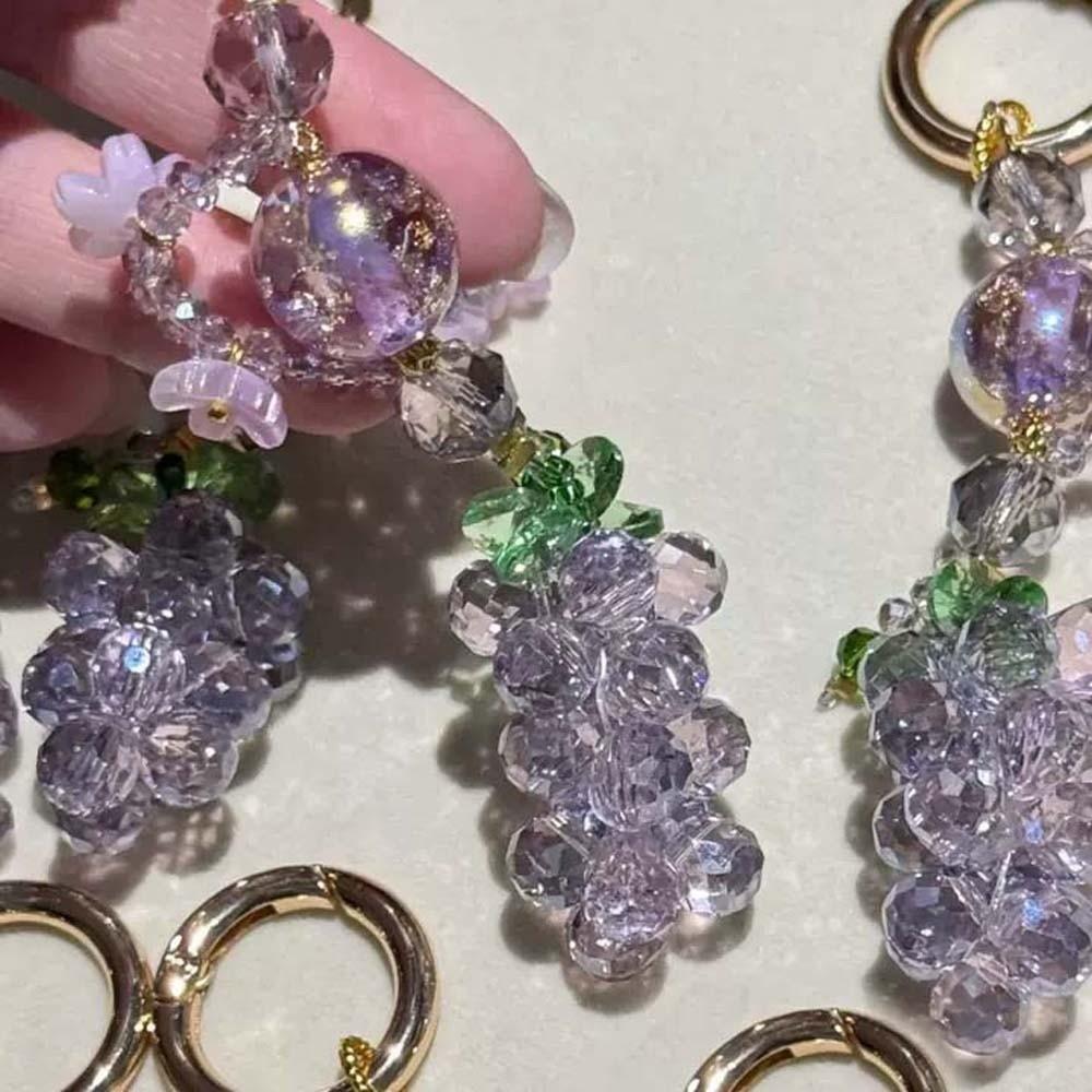 Green Grape Cluster Pendant Zinc Zinc Alloy Gradient Beads Woven Pendant Crystal Grape Phone Chain  Girls