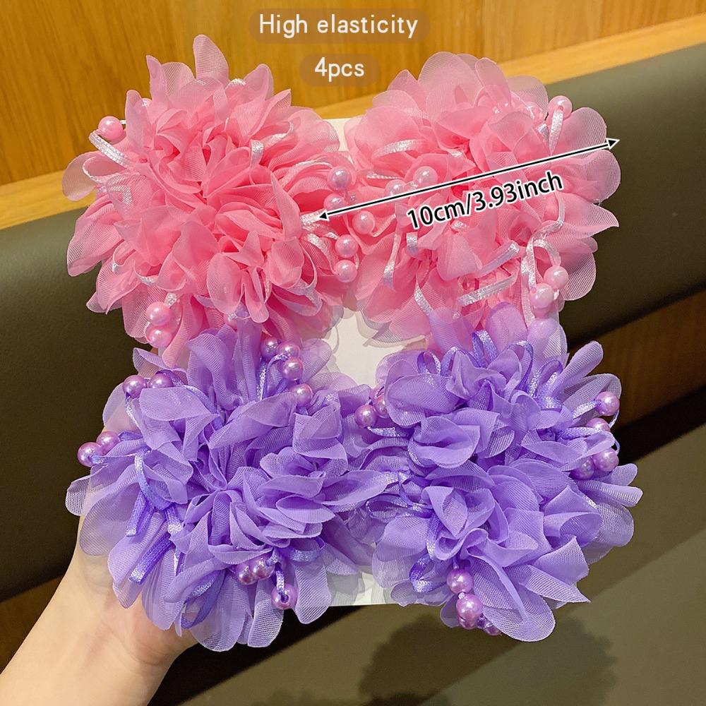 4pcs/set High Elastic Floral Hair Rope Beads Ponytail Holder Sweet Kids Head Rope Girls