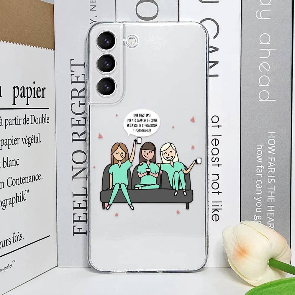 Cartoon Medicine Doctor Nurse Phone Case for Samsung Galaxy S25 S24 S23 Ultra S22 Plus S21FE Transparent Soft Cover Fundas Coque