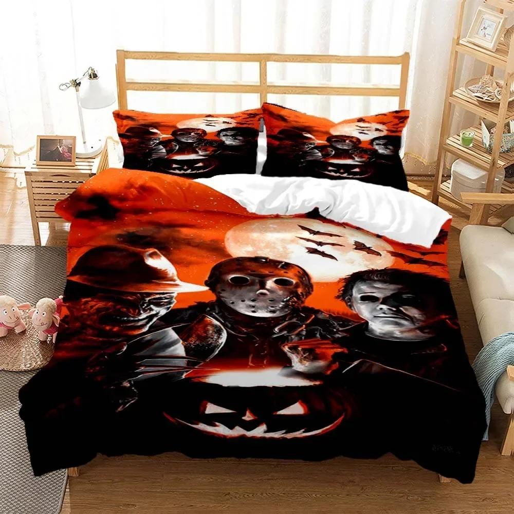 Comforter Halloween Horror Movie Clown Bedding Set 3D Printed Suitable For Bedroom Kids Home Textile