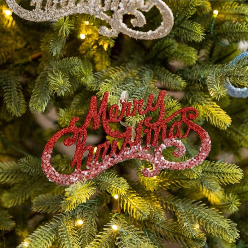 1pcChristmas Merry Hanging Decoration Plastic Red Gold Glitter Hanging Sign Christmas Doorway Garden Store Hanging Text Decorati