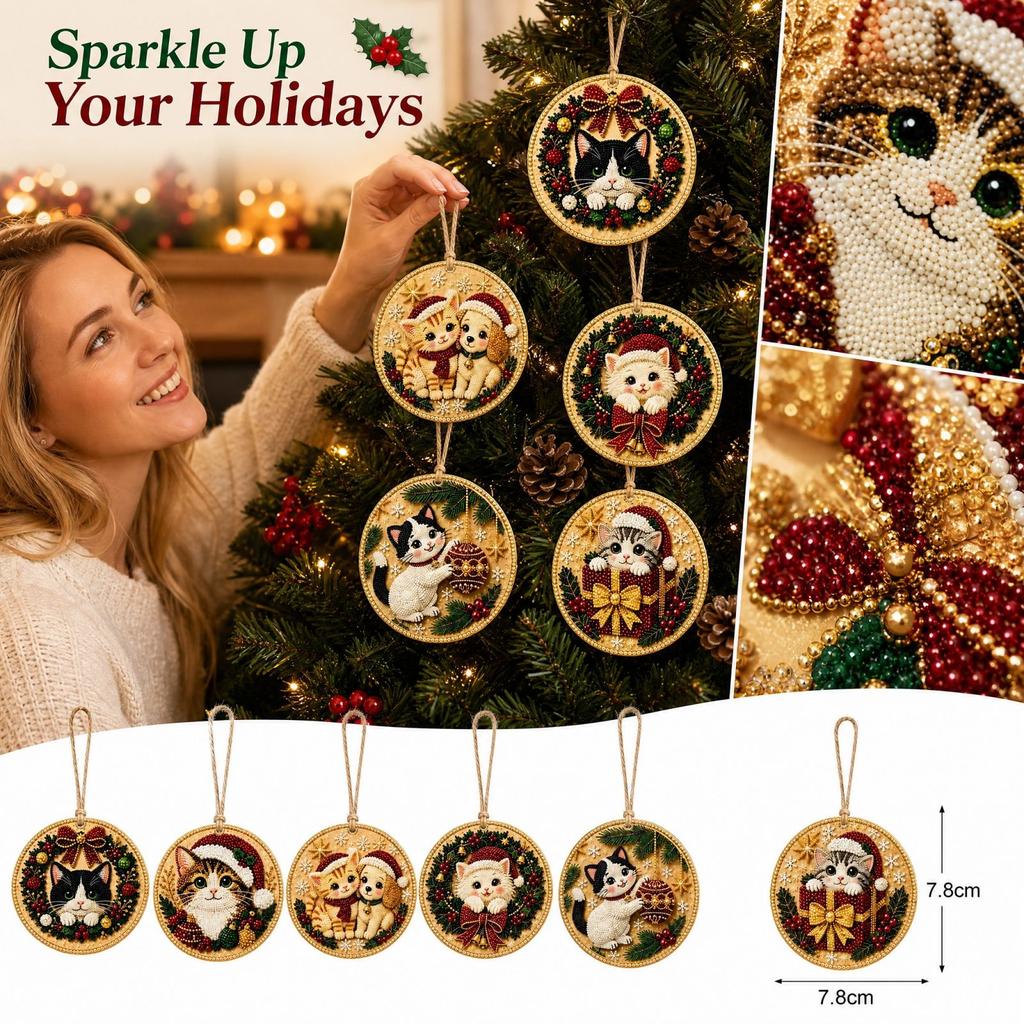 Kit de Adornos de Navidad, Paquete de 6 con Pegatinas, Set de Decoración Colgante DIY para Árbol Festivo