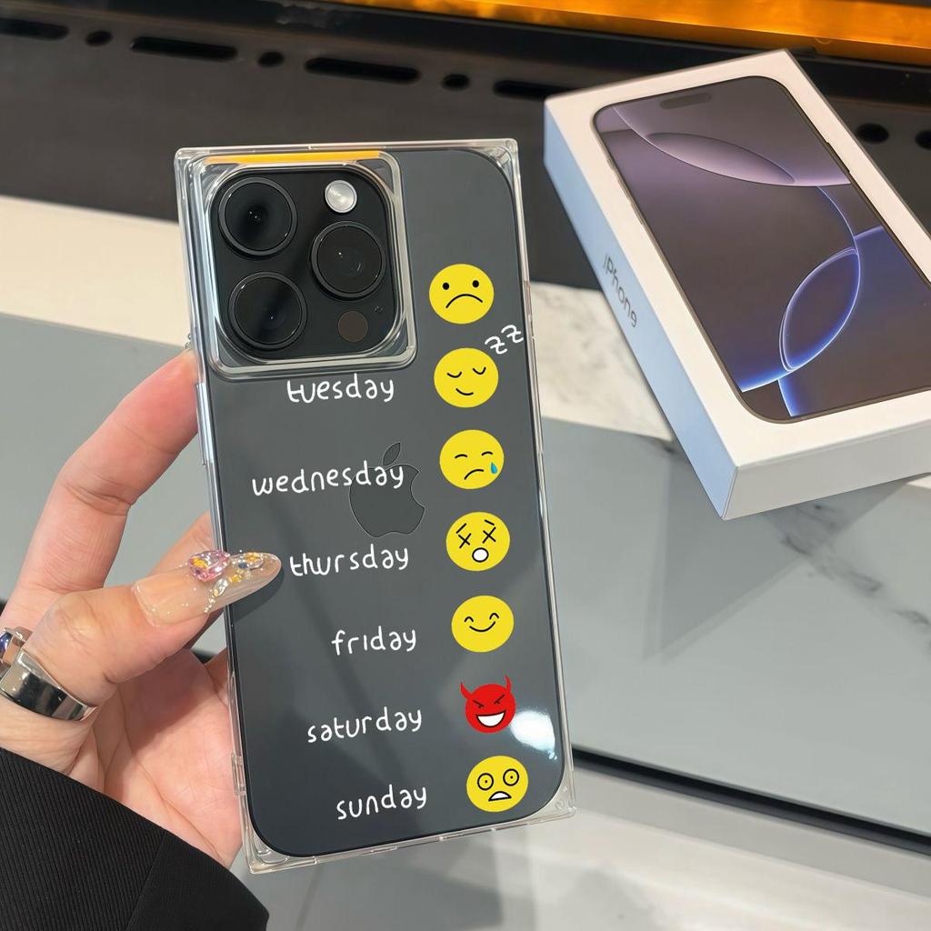 Square Tube Protection Clear Case For iPhone 14 Pro Max 13 16 ProMax 11 12 15 Plus Anti-Oxygen,Various Facial Expressions And Smiling Faces Pattern