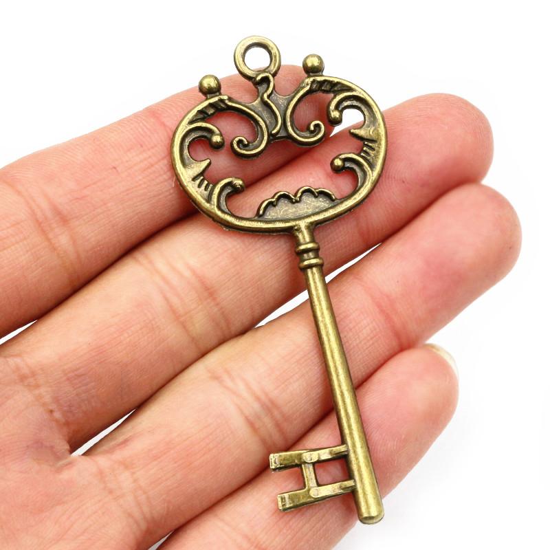 5 Stück Anhänger Vintage Süßer Schlüssel 68x30mm Antik Silberfarbe Bronze Beschichtet Anhänger Herstellung