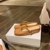 Height increase of 5cm~ holiday style straw woven square head sandals lazy half drag female summer