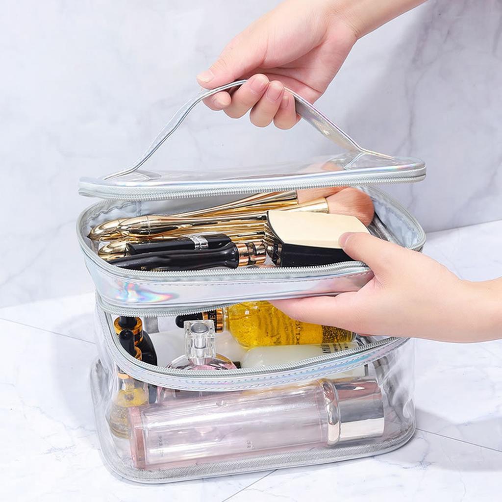 Damen Kosmetiktasche Transparent Doppelschichtig Wasserdicht Hohe Kapazität Kulturtasche für