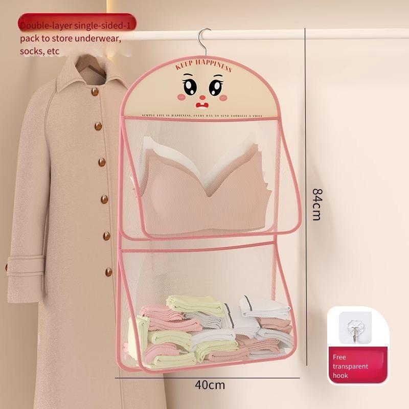 40x84cm Clothes Storage Bag Hanging Organizer for Underwear Socks Multi Purpose Polyester Mesh Wardrobe Hanging Pockets 40x84cm &2 layers розовый