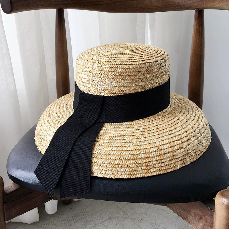 French Hepburn Style Straw Hat for Men and Women Hand-woven Natural Wheat-colored Ribbon Decorated Sun Hat Beach Wedding Hat