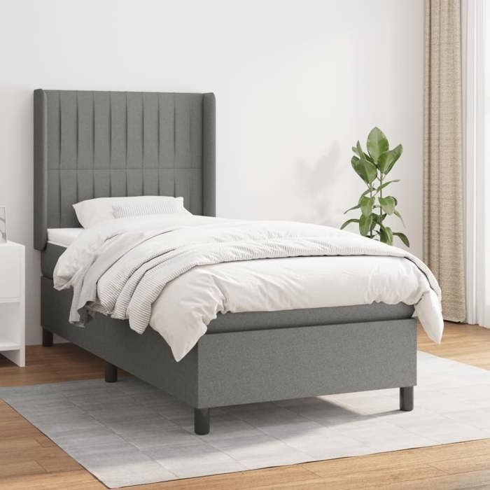 3131562 vidaXL Divan Bed with Mattress Dark Grey 90x200 Cm Fabric
