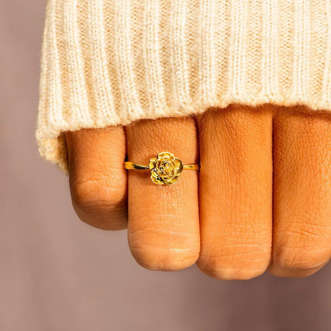 Rose Flower S925 Sterling Silver Luxury Ring for Women - Elegant European Style Size 9 золотой