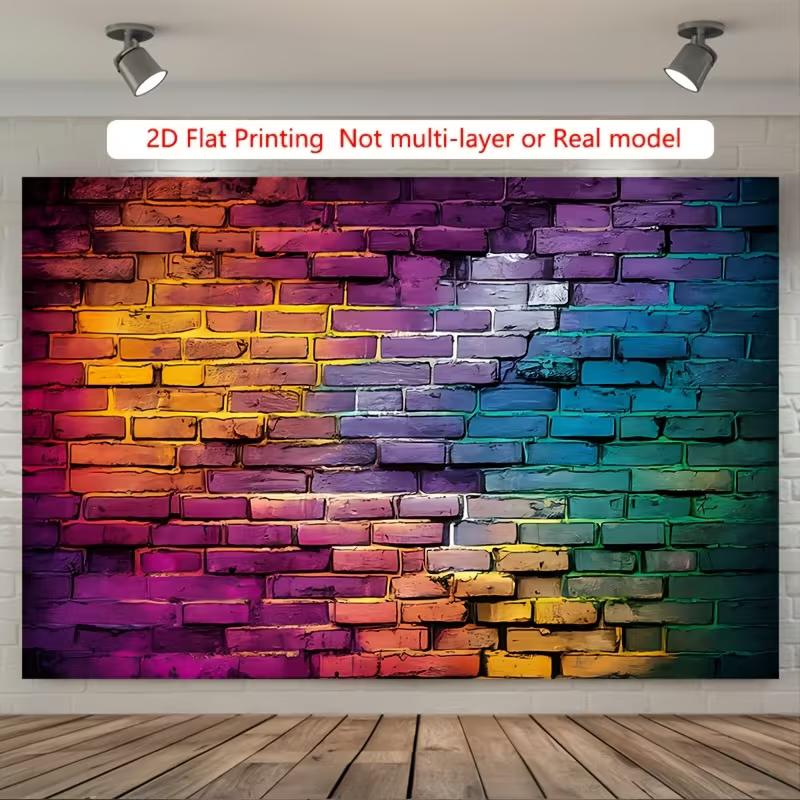 2D Bright Colorful Brick Wall Backdrop Rainbow Graffiti Photography Background