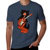 Vintage Halloween Black Cat Playing Electric Guitar Tshirt Casual Simple Design Short Sleeve Shirt