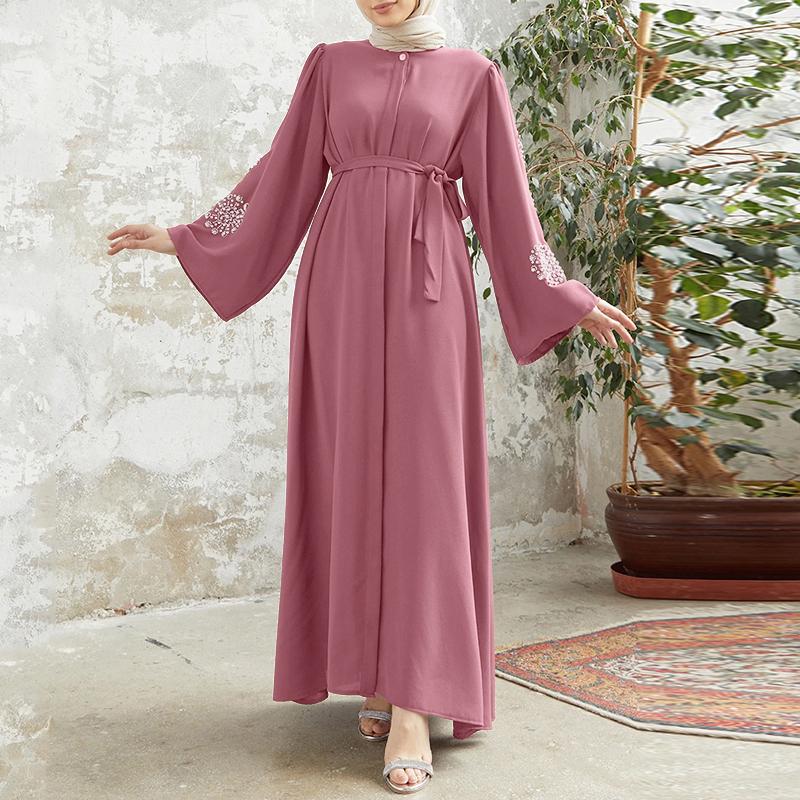 ZANZEA Women Casual Round Neck Print Long Sleeve Loose Long Dress M