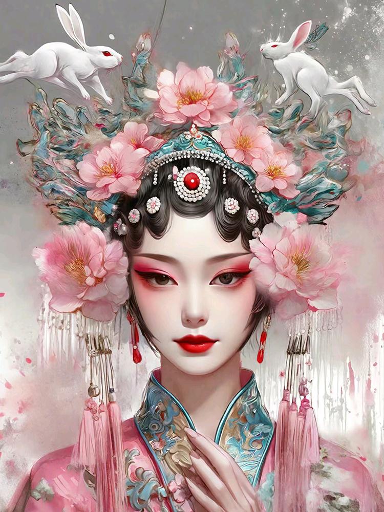 Chinese Girl 5DDiy Diamond Painting Newly Arrived Cross Embroidery Set Rabbit Fairy Embroidery Beauty Mosaic Decoration