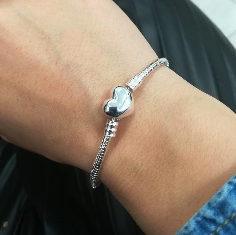 Handmade 925 Silver Heart Charm Bracelet Adjustable 16-23cm for Women Men DIY Jewelry Gift