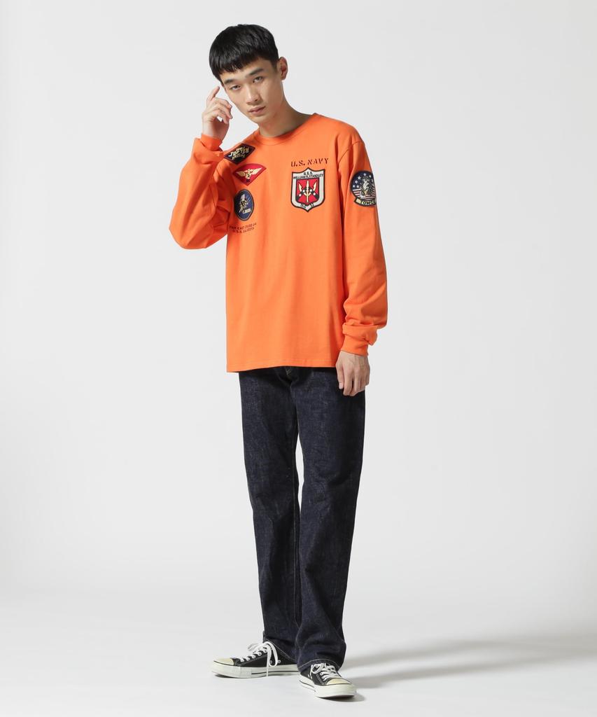AVIREX TOP GUN PATCHED L/S T-SHIRT 783-3930018 men's L orange