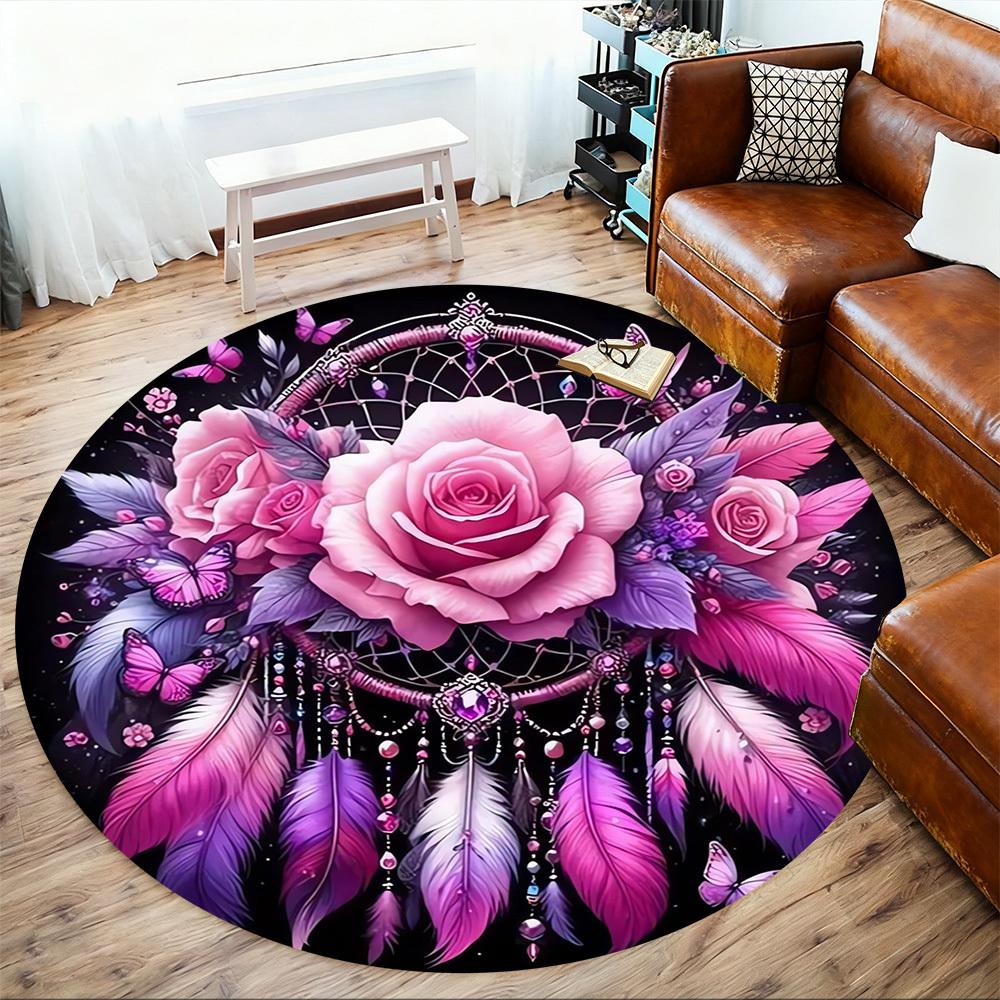 1pc Dreamcatcher, Roses Round Chair Mat Area Rug - Non-Slip, Floor Mat for Office, Bedroom, Ideal Home Decor Christmas Gift P0811483
