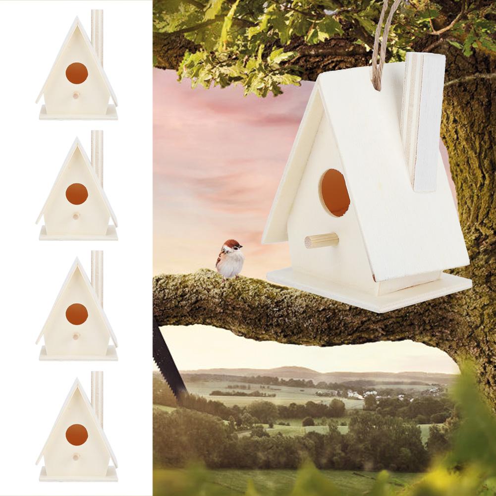 4Pcs Outdoor Hanging Wooden Bird House Nests Nesting Cage Garden Decoration Ornament