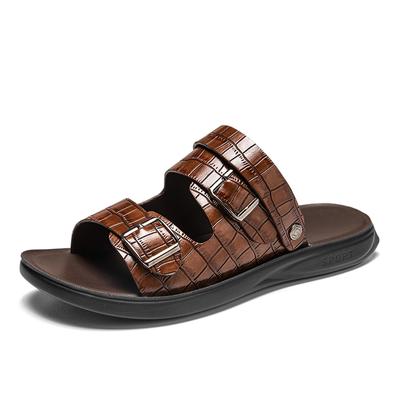 Sandales et pantoufles d'été pour hommes avec boucle, sandales en cuir pour hommes, chaussures de plage à semelles épaisses pour adultes, sandales en cuir antidérapantes à bout ouvert