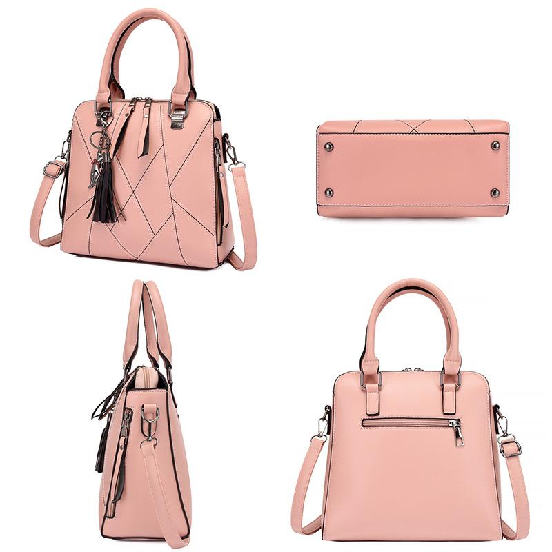 Solid Color Fringed Large-capacity Shoulder Bag Popular Fashion Portable Oblique Span Bag Splicing Bag