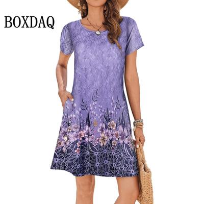 Women's Vintage Dresses Flowers Graphics Fashion Short Sleeve Loose Dress Daily Print Summer Casual Plus Size Dress