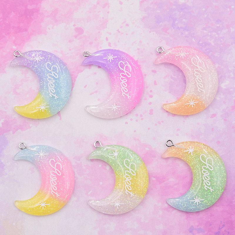 Gradient Color Resin Moon Keychain & Earring Charm