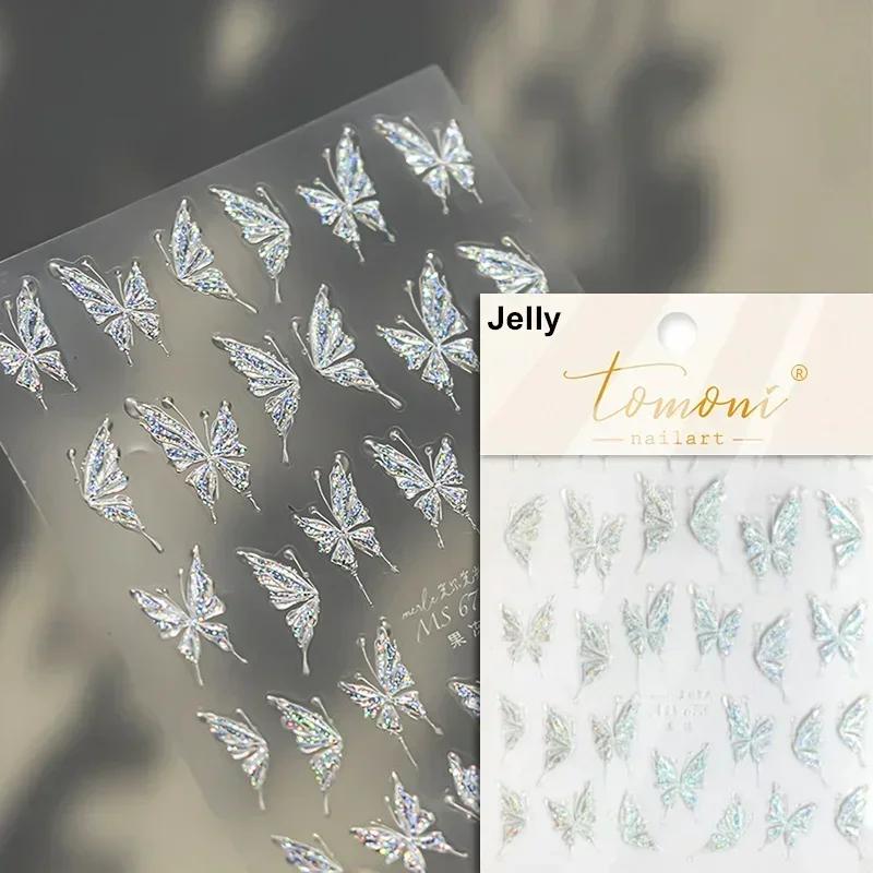 Gradient White Pink Butterfly Flower Shiny Stars Chic Spring Petal 5D Soft Adhesive Nail Art Stickers Decorations Manicure Decal