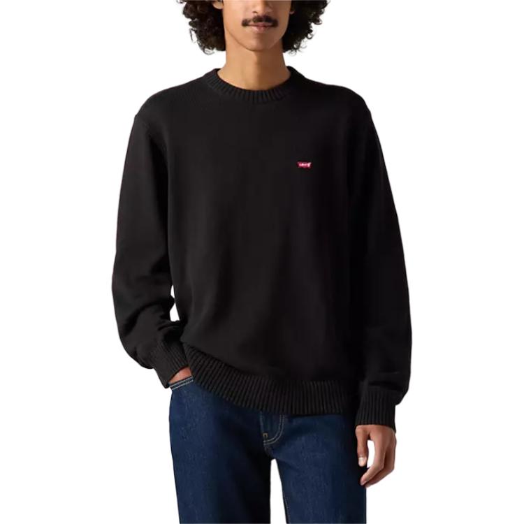 Levis Simple Comfortable Versatile Loose Long Sleeve Knit Sweater Men tops Black 0002E-0001