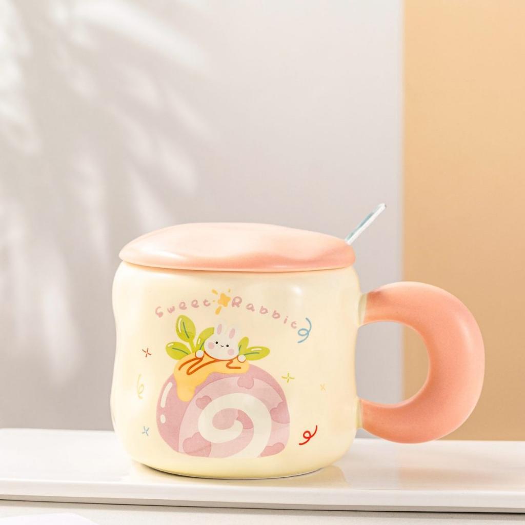 Niche Ceramic Cup  Fat Hand Held Mug  Cute Style Cup  High Value  Spoon  Water Cup  Coffee  Milk Tea Cup