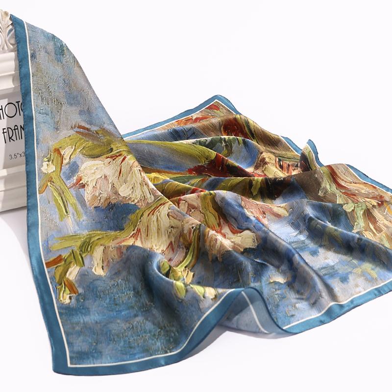 100% Natural Silk Square Scarf Women Flower Print Small Real Silk Bandana Hair Scarf Luxury Neckscarf Pure Silk Head Scarf