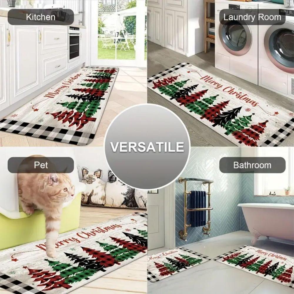 2/3pcs Christmas Kitchen Floor Mats Vintage Christmas Tree Hallway Rugs Soft Cozy Entrance Welcome Mat Home Decoration