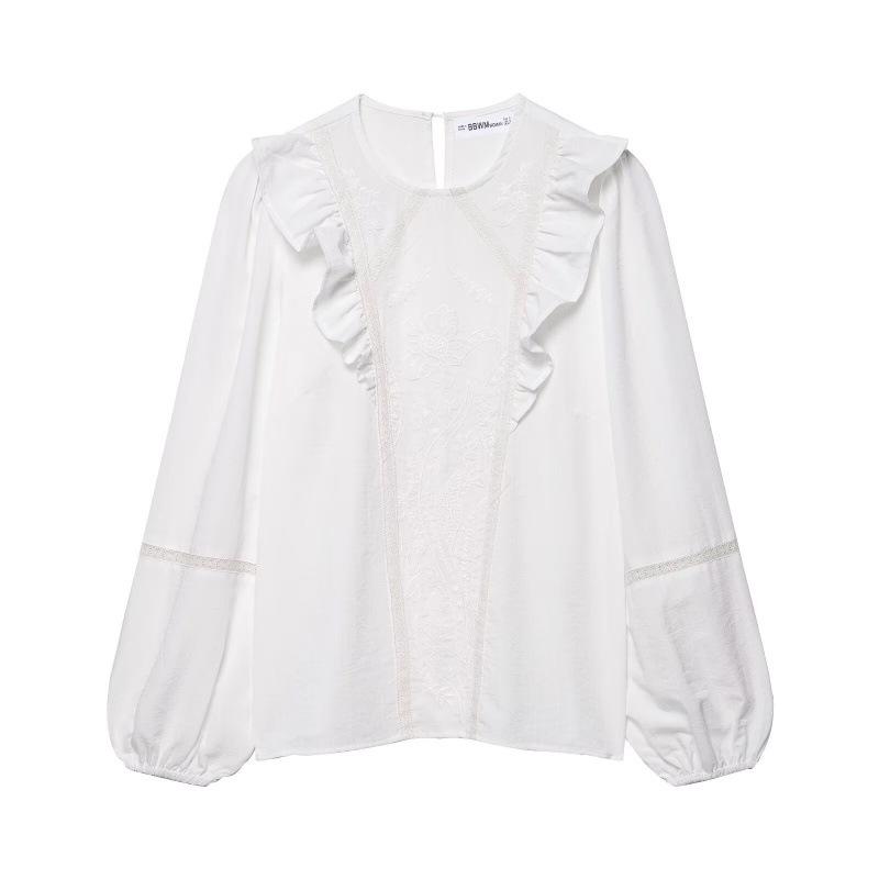 European & American Women s Casual Floral Embroidery Fashion Shirt Extra Small белый
