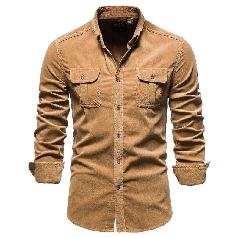Herrenhemden Einreihig Herrenhemden Business Casual Mode Uni Kord Formschlüssig Klassische Hemden