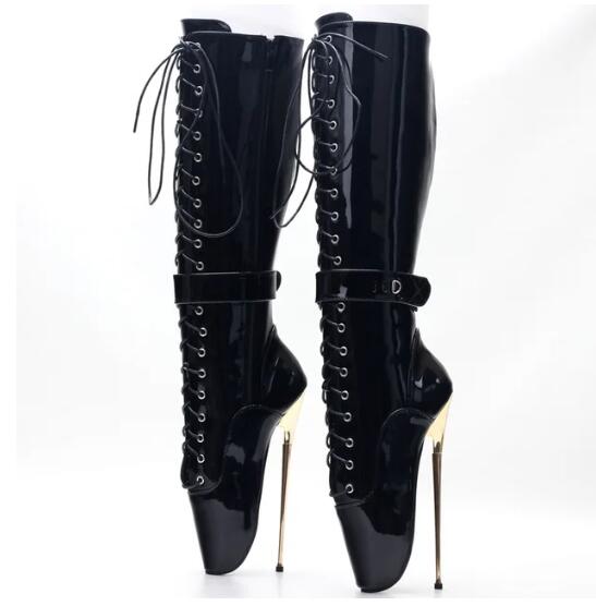 

Мода 2024 Новинка Женские ботфорты до колена, Сексуальные ботильоны для выступлений, Танцевальная обувь Ботас, Боковая молния, Золотой каблук 20 см, 37