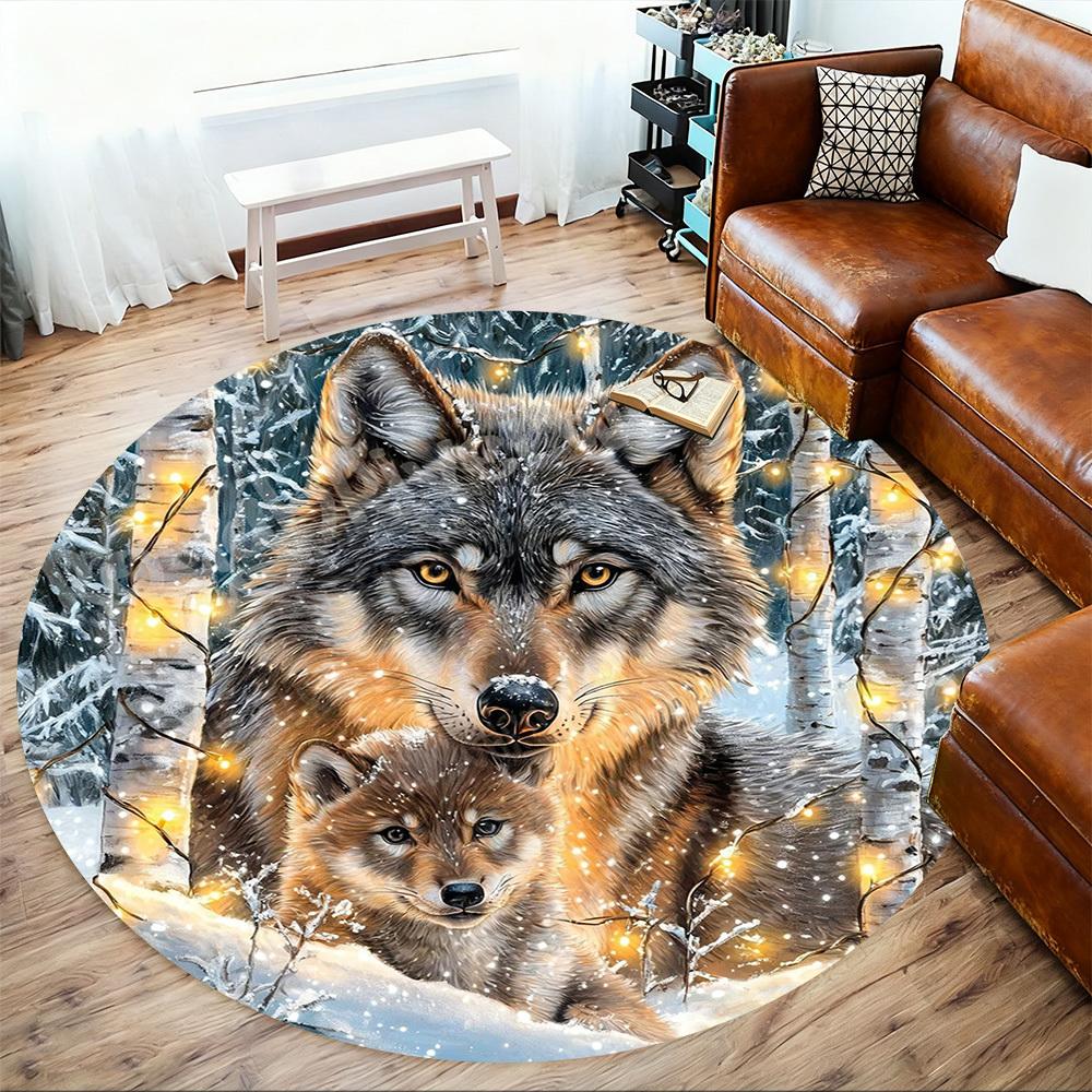 1PC Wolf Snowy Forest Office Round Area Rug, Under Office Chairs Bedroom Living Room Home Decor,Carpet for Office, -1110202