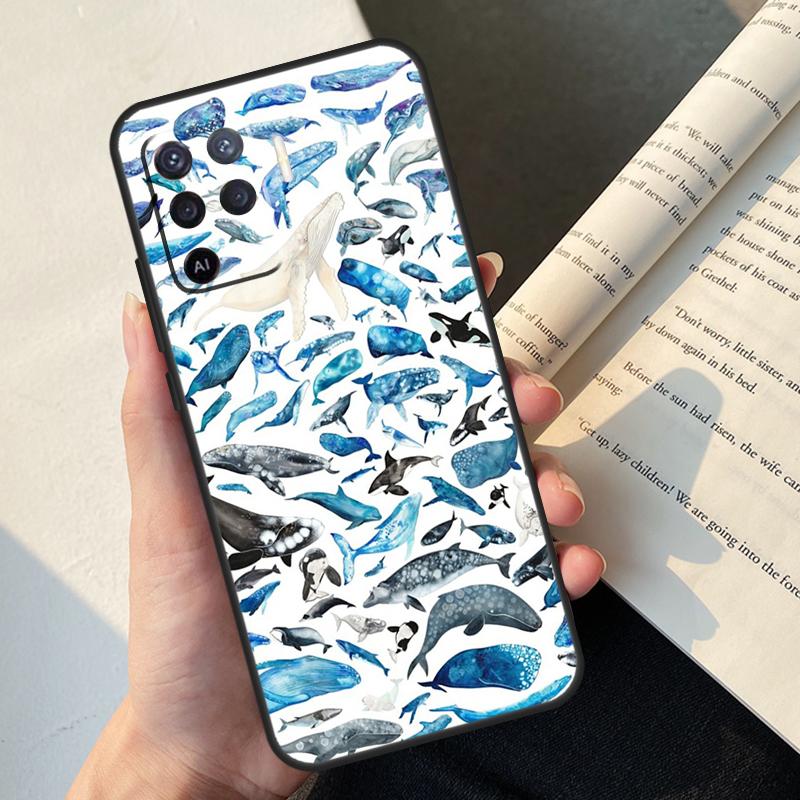 Süße Blaue Orca Hülle Für Oppo A58 A98 A78 A18 A38 A60 A80 A40 A77 A57 A17 A74 A54 A94 A96 A76 A16 A15 A5 Pro